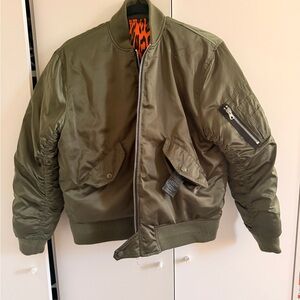 Sandro Olive Green Bomber Jacket with Orange Liner